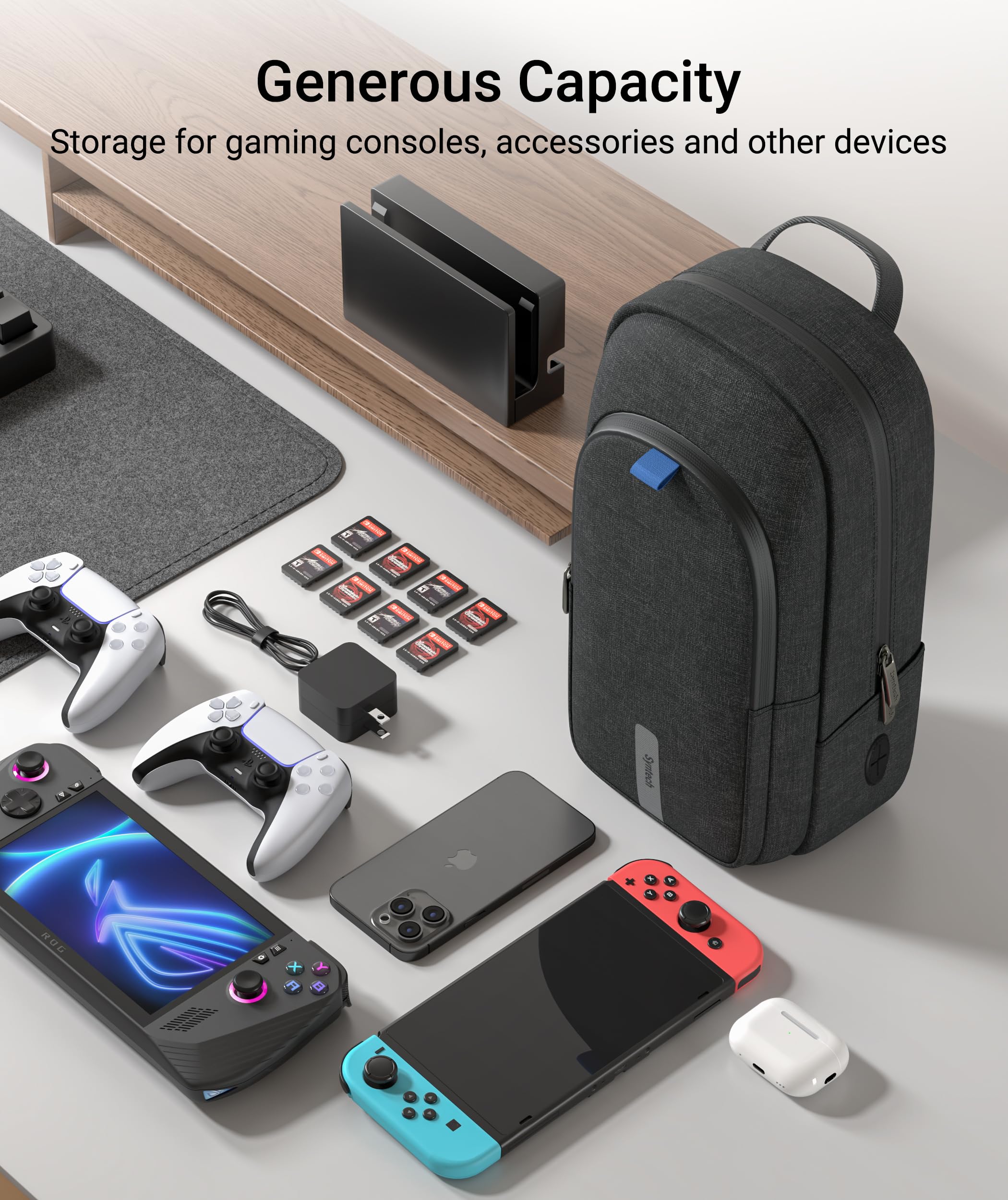 Syntech Carrying Case Compatible with Steam Deck OLED/ROG Ally X/Legion Go S, Sling Bag for Nintendo Switch 2/PS Portal, Portable Travel Bag for Consoles & Accessories with Large Storage Space, Black