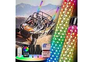 CEZELUX Fat Whip Lights, 2 Pack 3ft LED Whip Lights with Spring Base App & Remote Control Rocker Switch Spiral RGB Chasing Lighted Antenna Stick Fat Whips Light for ATV UTV Can-Am SXS Truck RZR