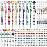 260 Pcs DIY Beaded Garden Stakes, Fairy Wand 10-Pack Garden Decorative Kit with Healing Crystal Pendant, 12in Threaded Rods, Crystal Diamond Tops, for Spring Garden Outdoor&Indoor Decorations