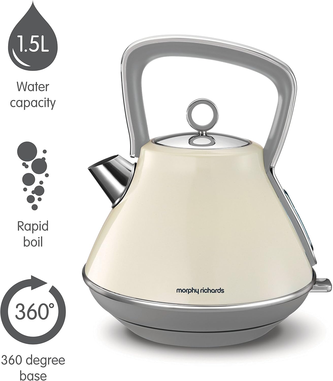Morphy Richards Evoke Traditional Pyramid Rapid Boil Kettle 1.5L Cream