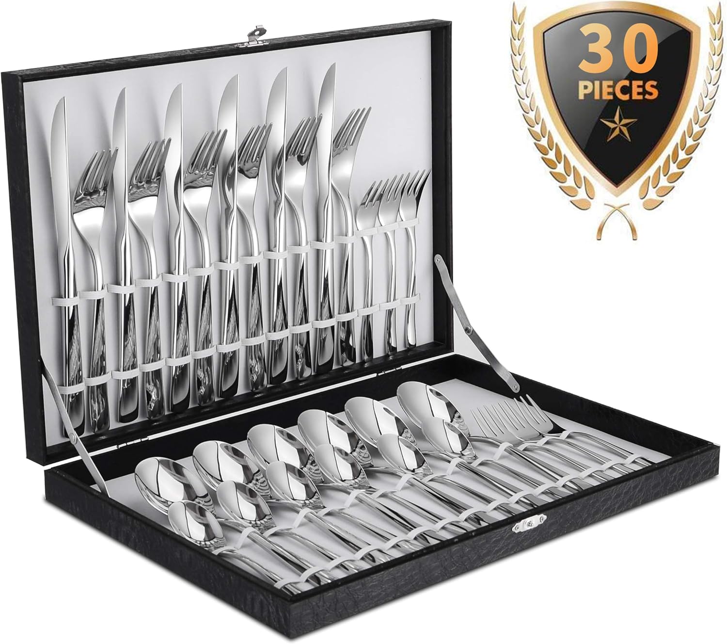 Velaze 30Piece Silverware Flatware Cutlery Set, 18/10 Stainless Steel