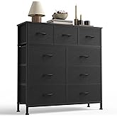Sweetcrispy 9-Drawer Fabric Dresser Storage Tower with Wood Top and Steel Frame, Organizer Chest with Easy Pull Handles for Bedroom, Closet, Hallway,Classic Black