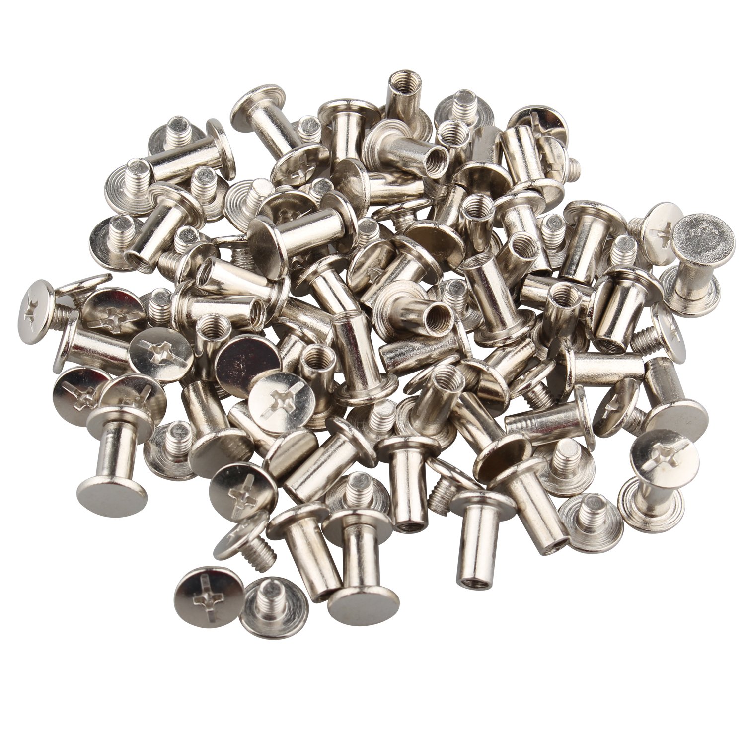 Futheda 50PCS 5x10mm Chicago Binding Screw Post Nickel Plating Nail Rivet Flat Fasteners Leather Repair Screws for Book Scrapbook Photo Album Leather Belt Silver Tone