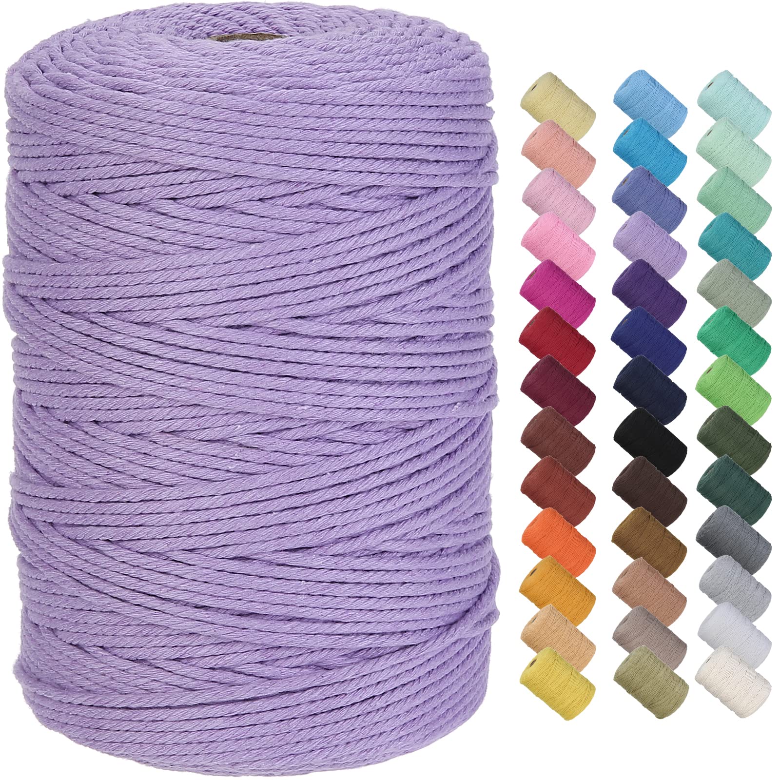 GOHOF Macrame Cord 3mm x 300m Premium Cotton Macrame Rope, 4 Strand Twisted Soft Cotton Cord, One of The Most Perfect Materials for Macrame Art, Cotton String Without Chemicals (Light purple) — image 1