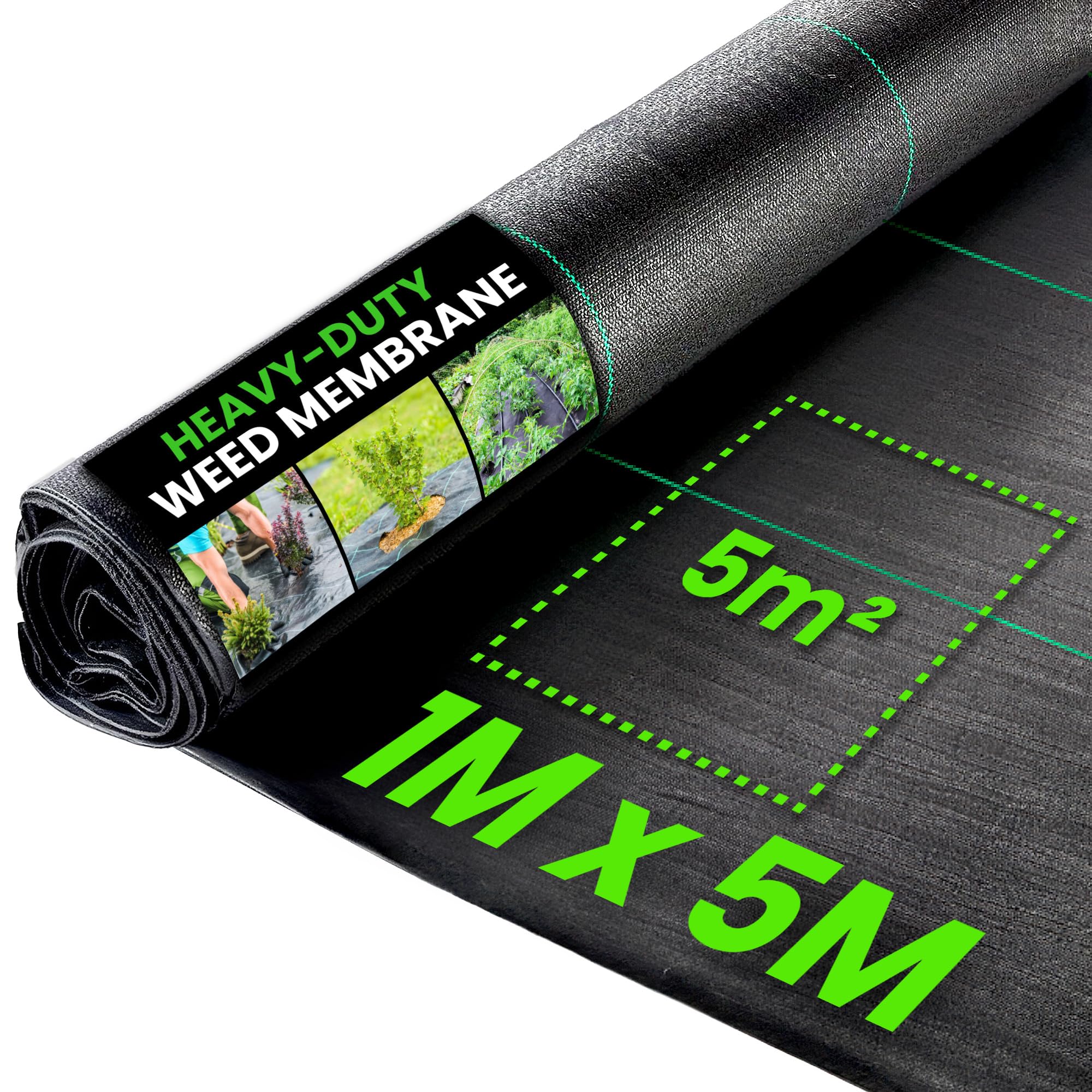 1m x 5m Weed Control Membrane - Heavy Duty Weed Control Garden Membrane, Landscape Fabric for Patios, Garden, Flower Beds, UV Stabilised Weed Fabric 100gsm