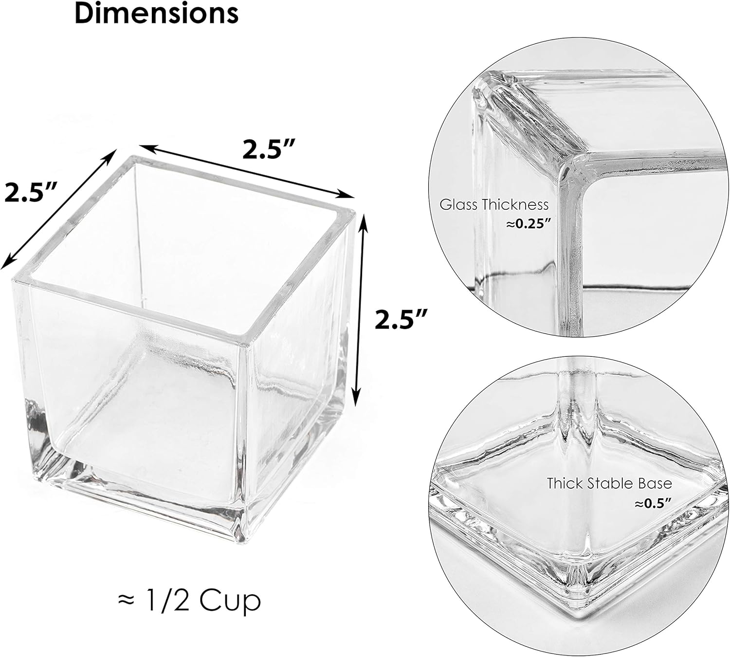 CYS Excel Glass Votive Candle Holders Bulk 12 pcs 2.5" Cube | Tealight Candle Holder Sets | Clear Glass Wedding Centerpieces: Kitchen & Dining