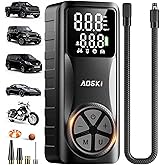 AOSKI Tire Inflator Portable Air Compressor: Versatile Nozzles & 150PSI Fast Inflation Air Pump for Car Moto Bike Ball - One-Button Control - Senior-Friendly Solution for Elderly Drivers