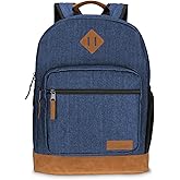 Wrangler Yellowstone Genuine Denim Sturdy Backpack for Travel Classic Logo Casual Daypack for Travel with Padded Laptop Notebook Sleeve (Navy Denim)