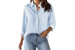 CUNLIN Grade 4 Wrinkle-Resistant Women's Button Down Shirts Striped Long Sleeve Collared Blouses Tops with Pocket