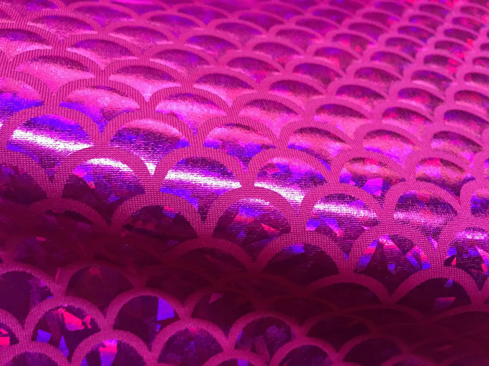 LushFabric Mermaid Scale Print Fabric Fish Tale Scales Foil - 2 Way Stretch Material Lycra Spandex - Bikini, Costume, Dress, Decor - 145CM Wide (1 METRE, Pink & Pink)
