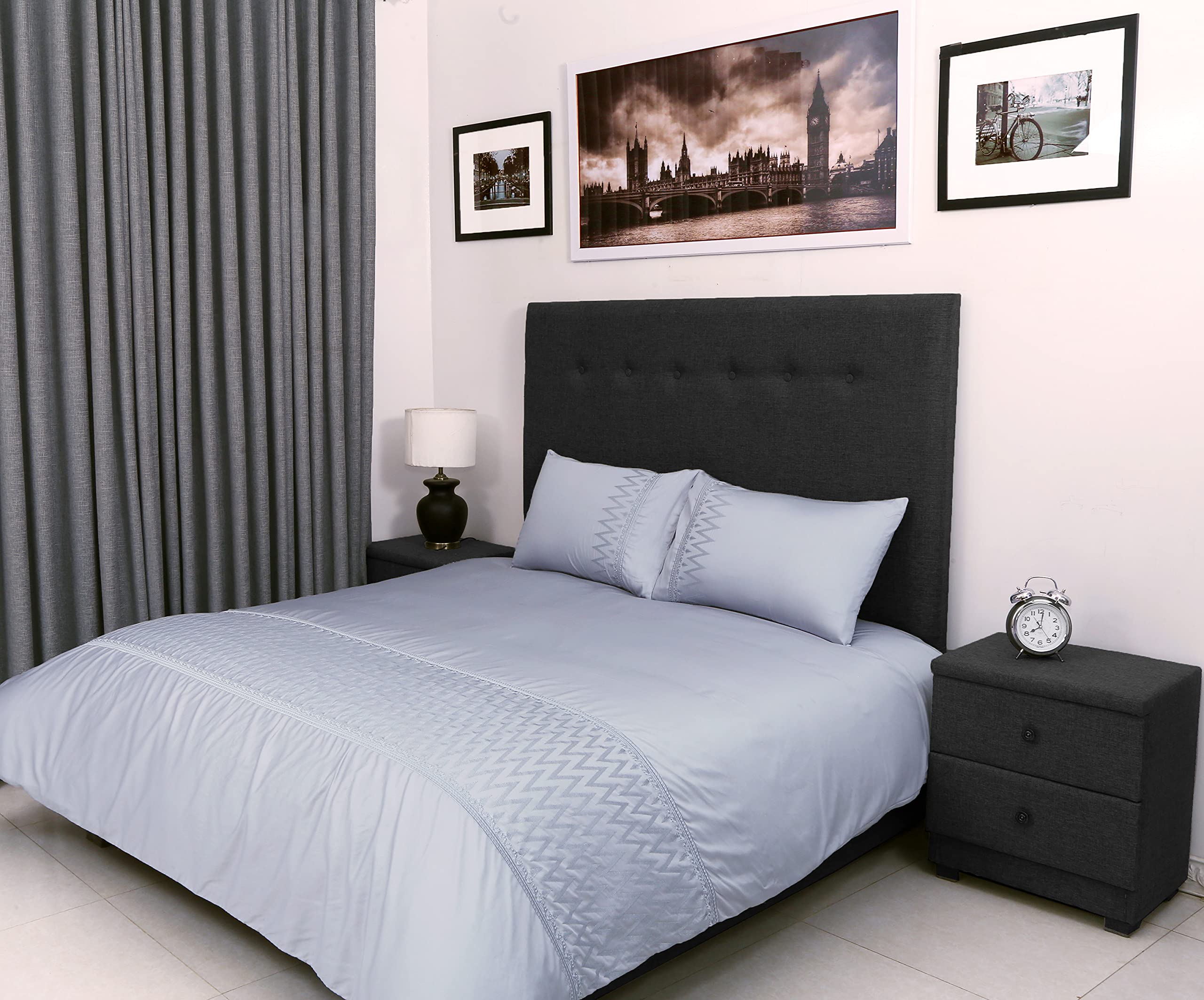 Bed Thread - Egyptian Cotton King Duvet Covers Set Silver, 400 Thread Count Long Staple Cotton Sateen Duvet Sets King, Quilt Covers Bedding Sets, Levian Viscose Embroidered 100% Cotton Duvet Covers