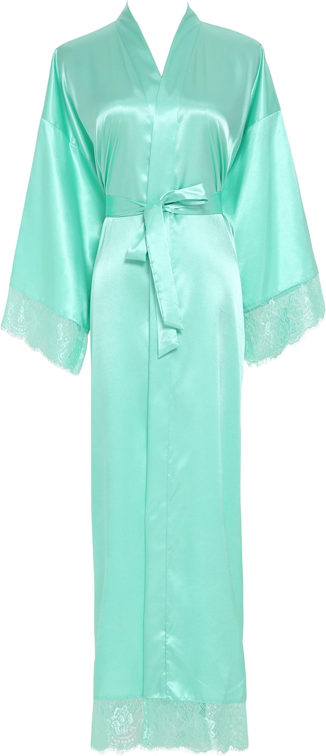 Owiter Women's Kimono Robe Long Lace Trim Bridesmaid Robes Bridal Robe