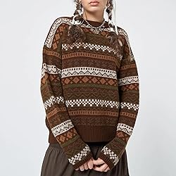 Women Y2K Argyle Striped Pullover Sweater Casual