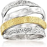 Ross-Simons Sterling Silver and 18kt Gold Over Sterling Textured and Polished Multi-Row Ring
