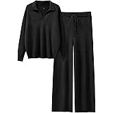 ANRABESS Women Two Piece Outfits Sweater Sets Lounge Waffle Knit Pullover Matching Wide Leg Pants Tracksuit 2025 Fall Fashion