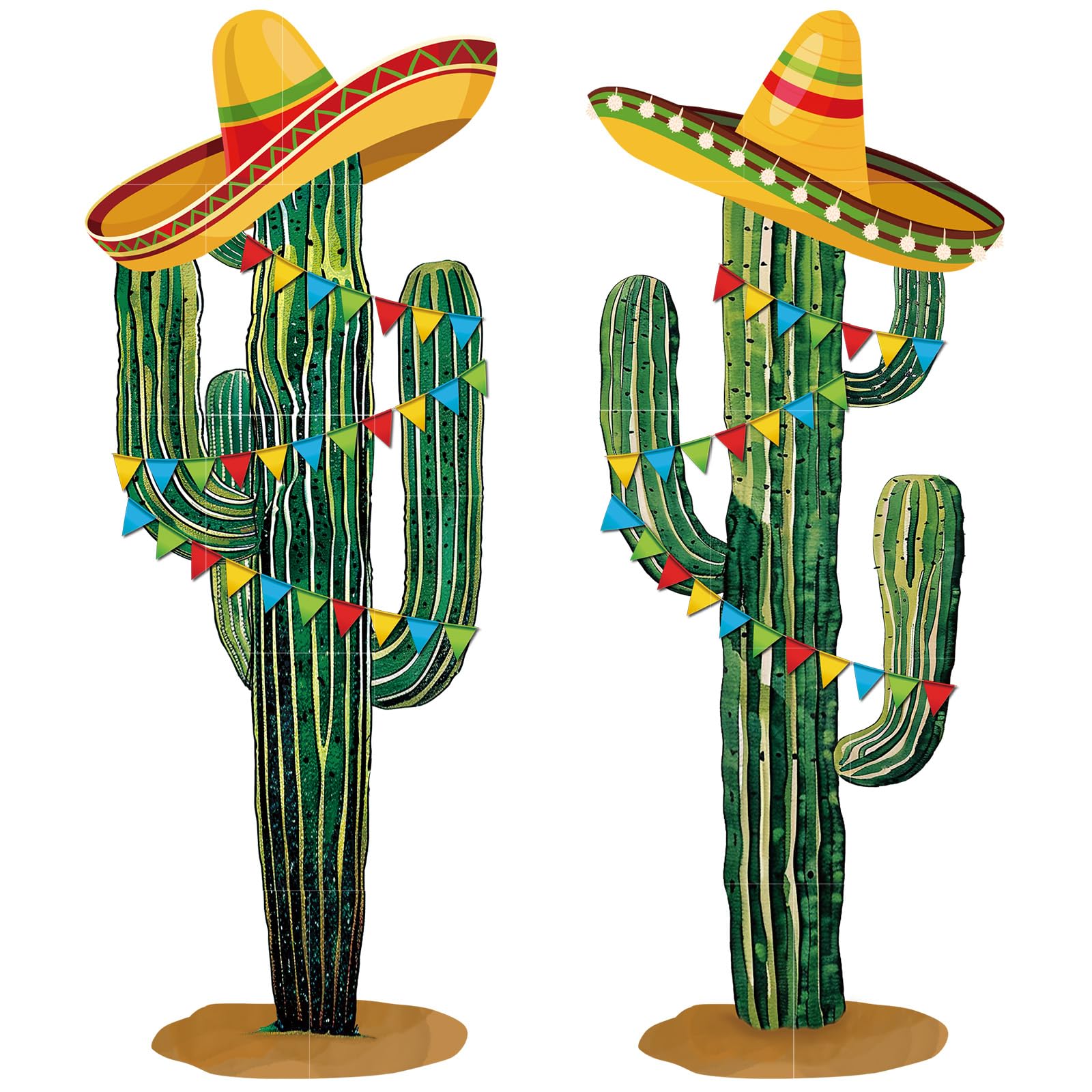 Photo 1 of 2 Pcs 6 Feet Large Day of The Dead Wall Decor Jointed Cactus Cutouts Wall Stickers Dia De Los Muertos Home Decals Stickers DIY Green Cactus Botanical Decorations for Mexican Fiesta Classroom Bedroom