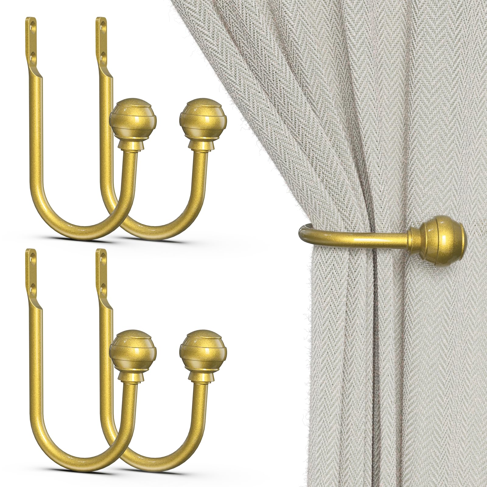 Photo 1 of Hion Curtain Holdbacks Gold 4pcs, Curtain Tiebacks Wall Mounted Curtain Hooks Holders for Drapes
