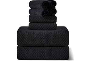 SMUGE 8-Piece Bath Towel Set, 2 Extra Large Bath Towel Sheets, 2 Hand Towels and 4 Washcloths - Highly Absorbent Quick Dry Microfiber,Ultra Soft Towel Set for Bathroom, Waffle Weave Design, Pack of 8, Black