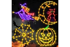 TRWYMZ Halloween Decorations - 16" Halloween Window Silhouette Lights - 4 Pack Colour Lighted Cat on Moon & Witch & Pumpkin & Spider Web for Holiday Indoor and Outdoor Wall Door Window Decorate