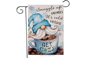Artofy Snuggle Up Gnomies It's Cold Outside Home Decorative Garden Flag Winter Gnome Plaid House Yard Coffee Bean Cup Snowflake Outside Decor, Christmas Farmhouse Outdoor Small Burlap Decoration 12x18