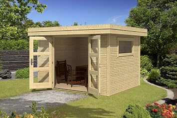 Gartenhaus G143 Inkl Fussboden 28 Mm Blockbohlenhaus Grundflache 9 M Flachdach Amazon De Baumarkt