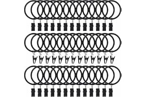 40pcs Rustproof Curtain Rings with Clips for Drapery Matte Stainless Steel Metal 1.5 inch Drapery Rings, Vintage Black (1.5" 