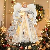 Christmas Tree Topper, 12" Lighted Angel Tree Topper with Remote Control, White Christmas Tree Topper Angel for Christmas Decoration Christmas Ornaments Home Decor