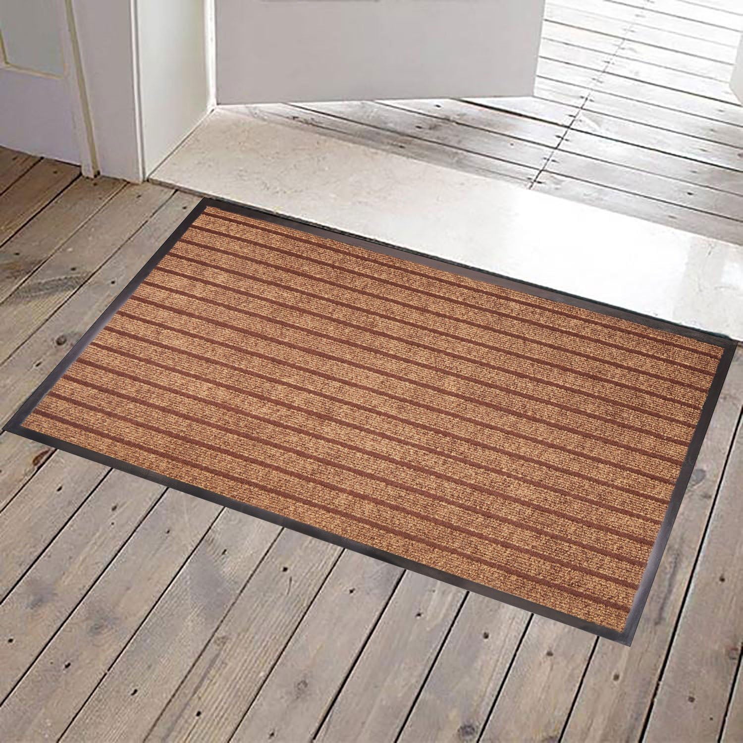 JWGJW Large Outdoor Door Mats Rubber Front Entrance Outside Doormat 24"x 36" Patio Rug Dirt Debris Mud Trapper Waterproof Out Door Mat Profile Washable Carpet Several Colors (Brown)