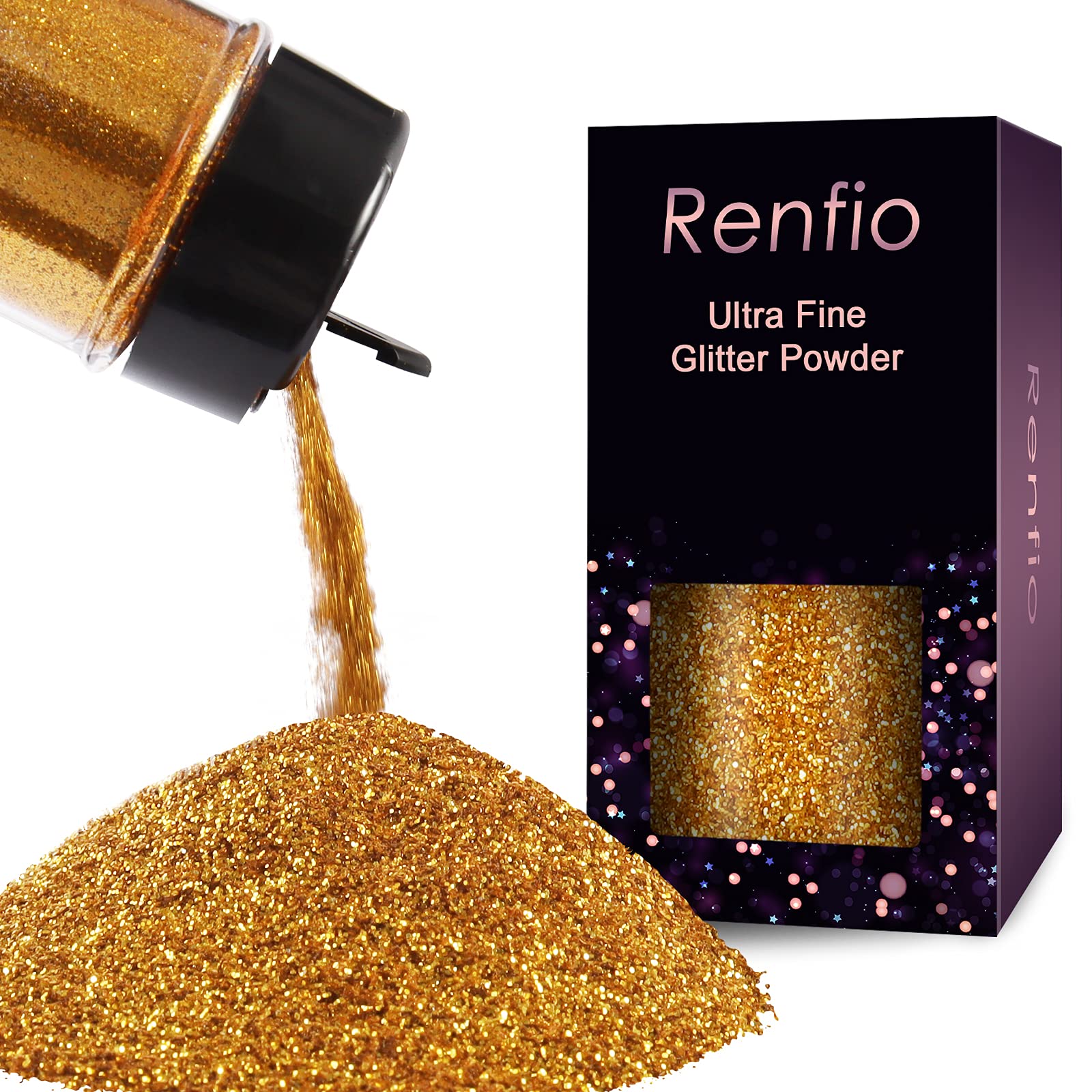 Renfio Ultra Fine Glitter Powder 1.75 Oz (50g) Metallic Resin Glitter Flakes Crafts Sequins Epoxy Chips Flakes for Tumblers Slime Painting Arts Nail Holiday Decoration - Deep Gold