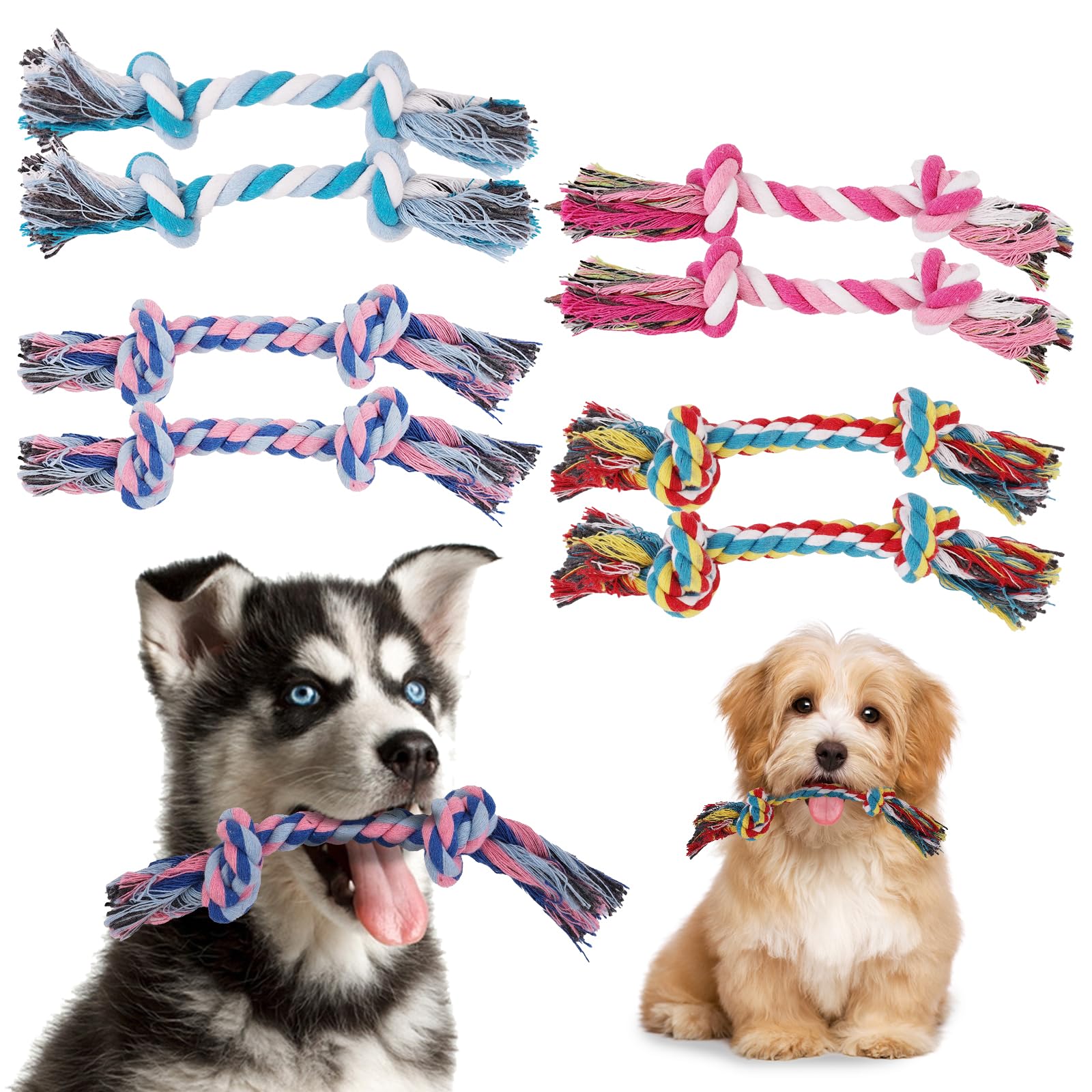 Photo 1 of 8 Packs Puppy Rope Knot Toy - Multi Color Chew Toys for Small and Medium Dogs - Cotton Teething Tug With 2 Knots