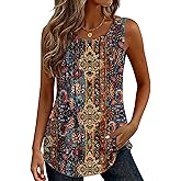 Zeagoo Womens Tank Tops 2026 Summer Loose Fit Crew Neck Boho Tunic Pleated Babydoll Sleeveless Shirts with Button Detail