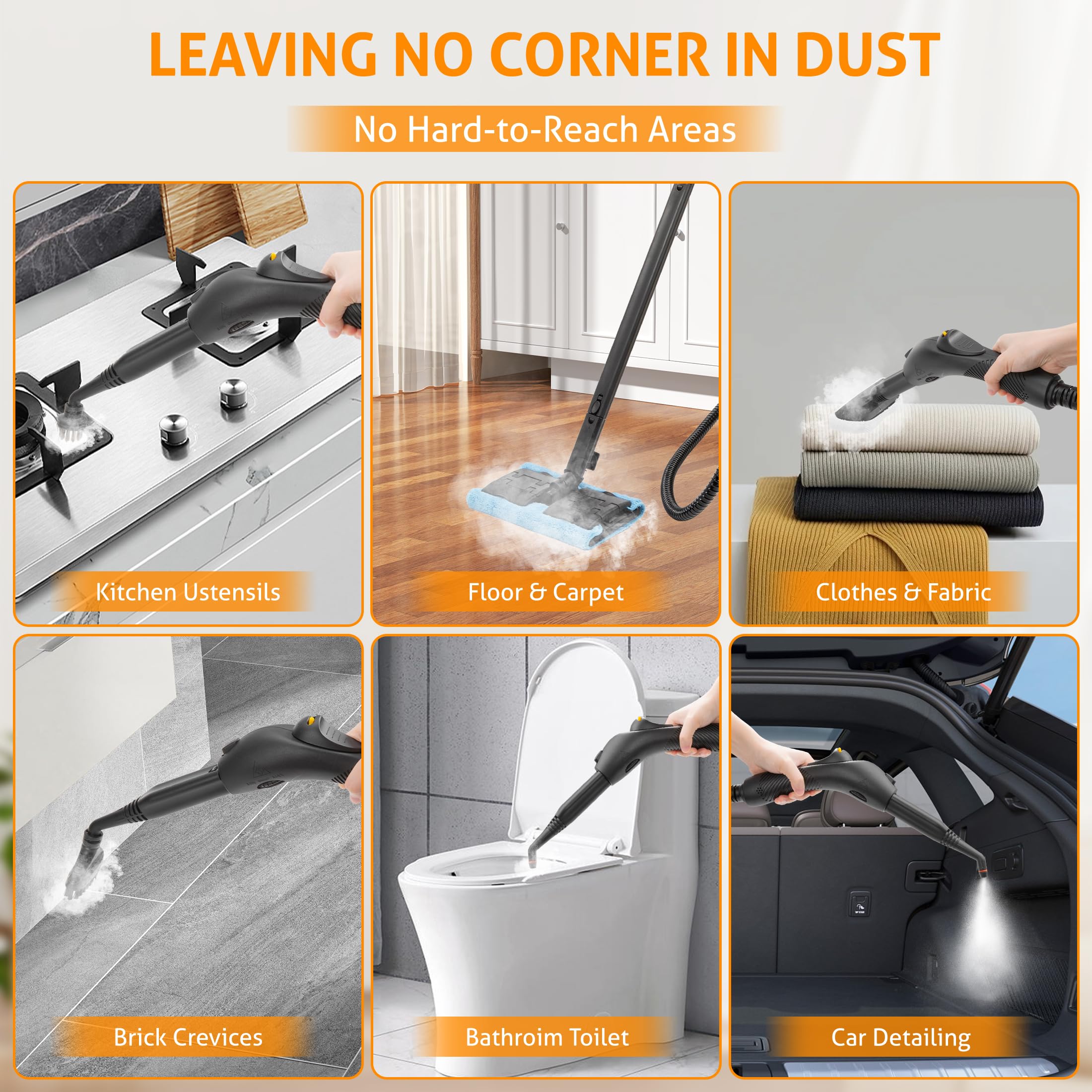 WICHEMI Steam Cleaner with Extension Pole, 51 oz, Steam Cleaner for Home, Adjustable Steam Pressure, 26 Accessories, Handheld Steam Cleaner for Walls, Gaps, Hard Floors, and Tiles