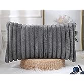 PANOD Faux Fur Decorative Lumbar Throw Pillow Covers 12 x 24,Long Boho Lumbar Pillow Covers Pillow Case Cushion Case for Bed Sofa Farmhouse Livingroom,Grey