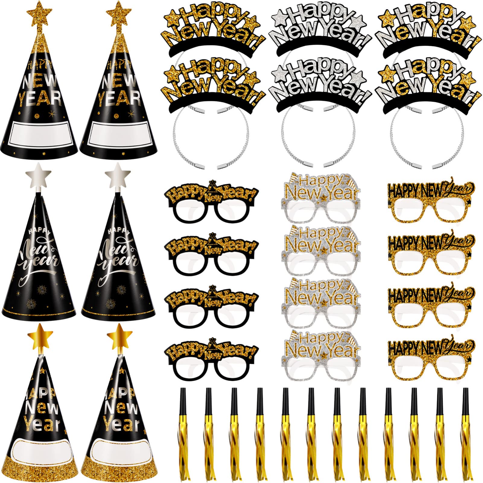 Toyvian New Year Eve Party Supplies 2025, Happy New Year Party Favors Kit, 2025 New Year Eve Glasses Headband Necklaces Blowouts Happy New Year Decorations 2025, New Years Party Favors for Kids Adults
