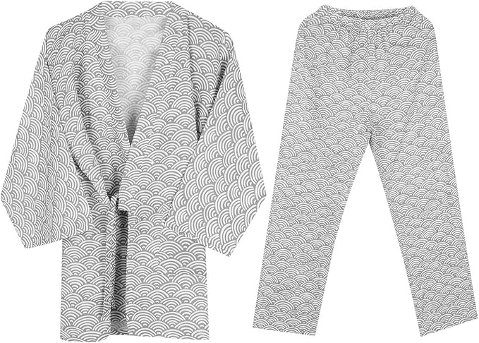 Amazon パジャマセット メンズ レディース 甚平 浴衣 作務衣風 和装パジャマ ガーゼ 綿 バスローブ 薄手 通気 吸汗 吸湿 前開き 長袖 長パンツ 上下セット 春夏秋 部屋着 寝間着 寝巻き カップル 夫婦用 ルームウェア グレー パジャマ 通販