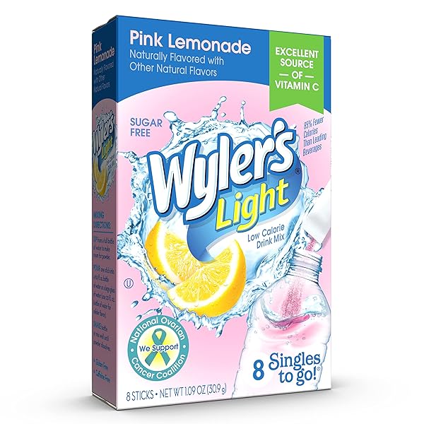 WYLER’S LIGHT SINGLES TO GO POWDER DRINK MIX, PINK LEMONADE, 8 COUNT