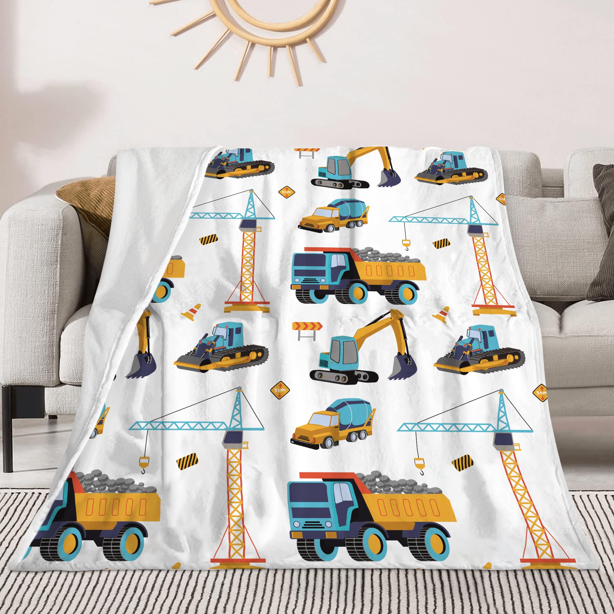AISDE Construction Truck Blanket Boys Excavator Throw Soft Fuzzy Flannel Tractor Blanket for Bed Couch Sofa Decor Blankets Trucks Car Lover Toddler Kids Blankets Gifts 80"x60" Image