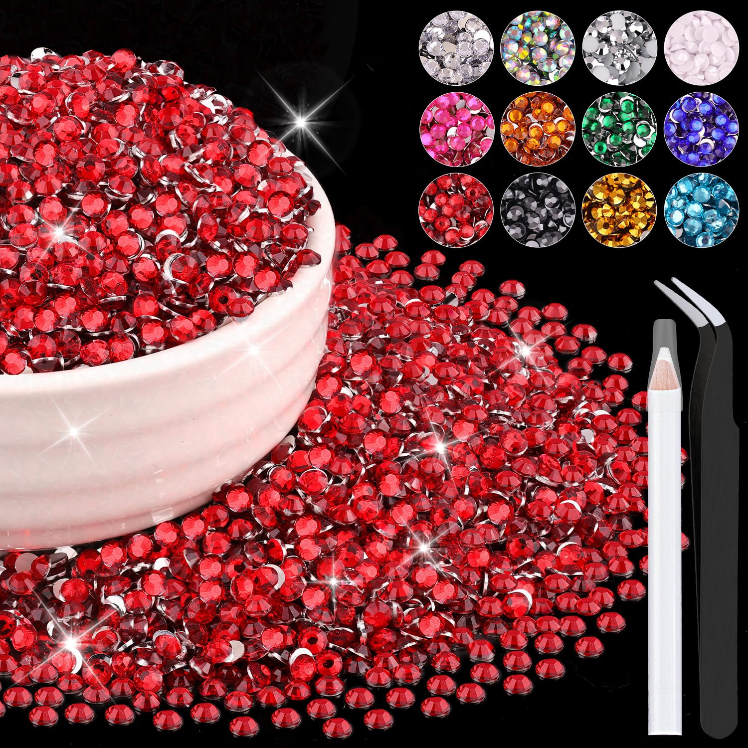 Photo 1 of 8000PCS 3mm Resin Rhinestones Bulk for Crafting (Red), Flatback Bedazzling Crystals for Crafts DIY Nail Decoration, Gems Charms for Tumbler Shoes Clothing Fabric with Pickup Pen and Tweezers