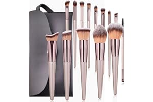 XMOSNZ Makeup Brushes, 14 Pcs Make Up Brush Premium Synthetic Makeup Brushes Set Professional Face Powder Eye Makeup Brushes Blending Brush Kit with Makeup Bag Graduation Gift (Champagne) (14set+1)