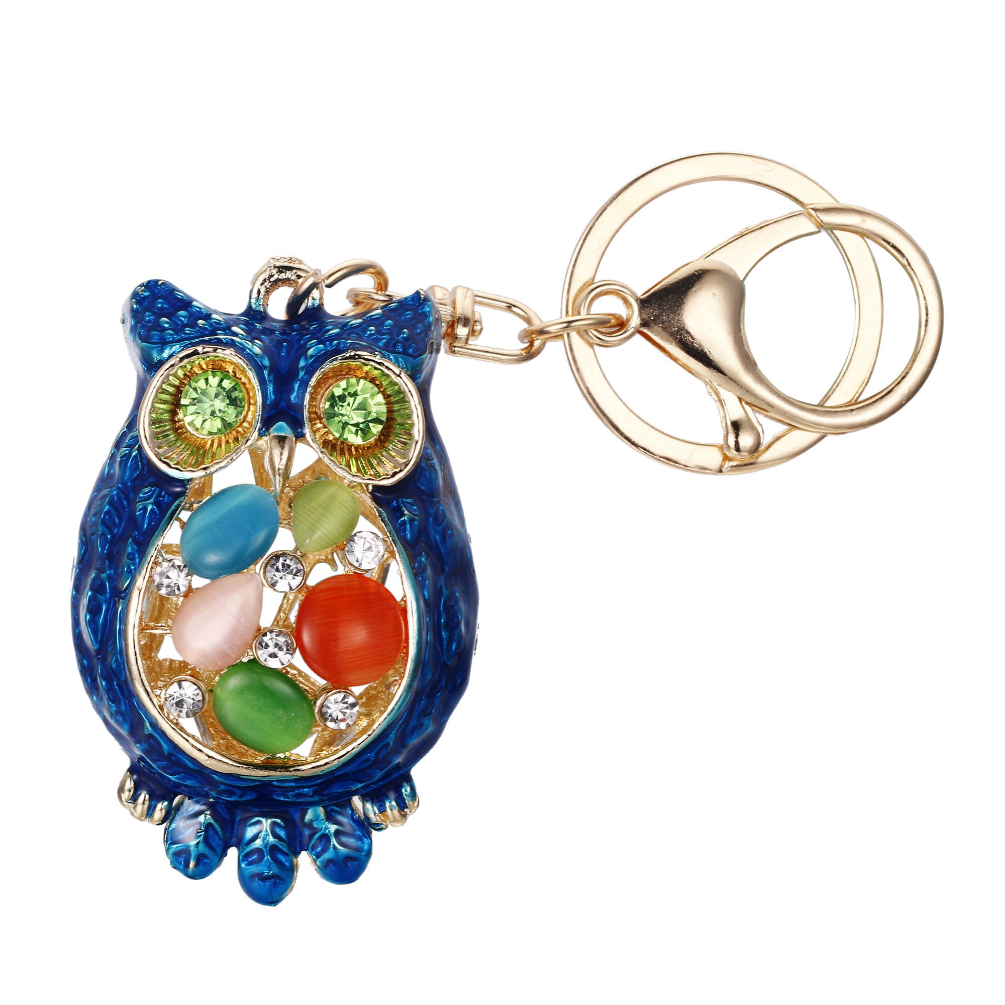 Ever Faith Austrian Crystal Enamel Cute Hollow-out Owl Bird Animal Keychain Blue Gold-Tone — image 1