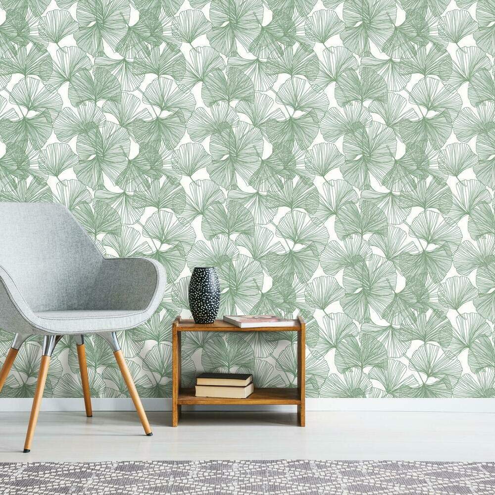 RoomMates RMK11603WP Green Gingko Leaves Peel and Stick Wallpaper
