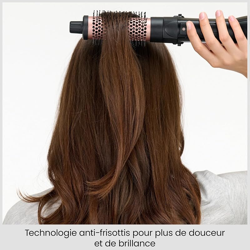 Smooth Finish 1200 – Brosse Soufflante 4‑en‑1 pour Sécher, Lisser, Donner du Volume & Coiffer, Technologie Ionique & Céramique, 4 Accessoires, 1200W, Noir/Rose, AS122E