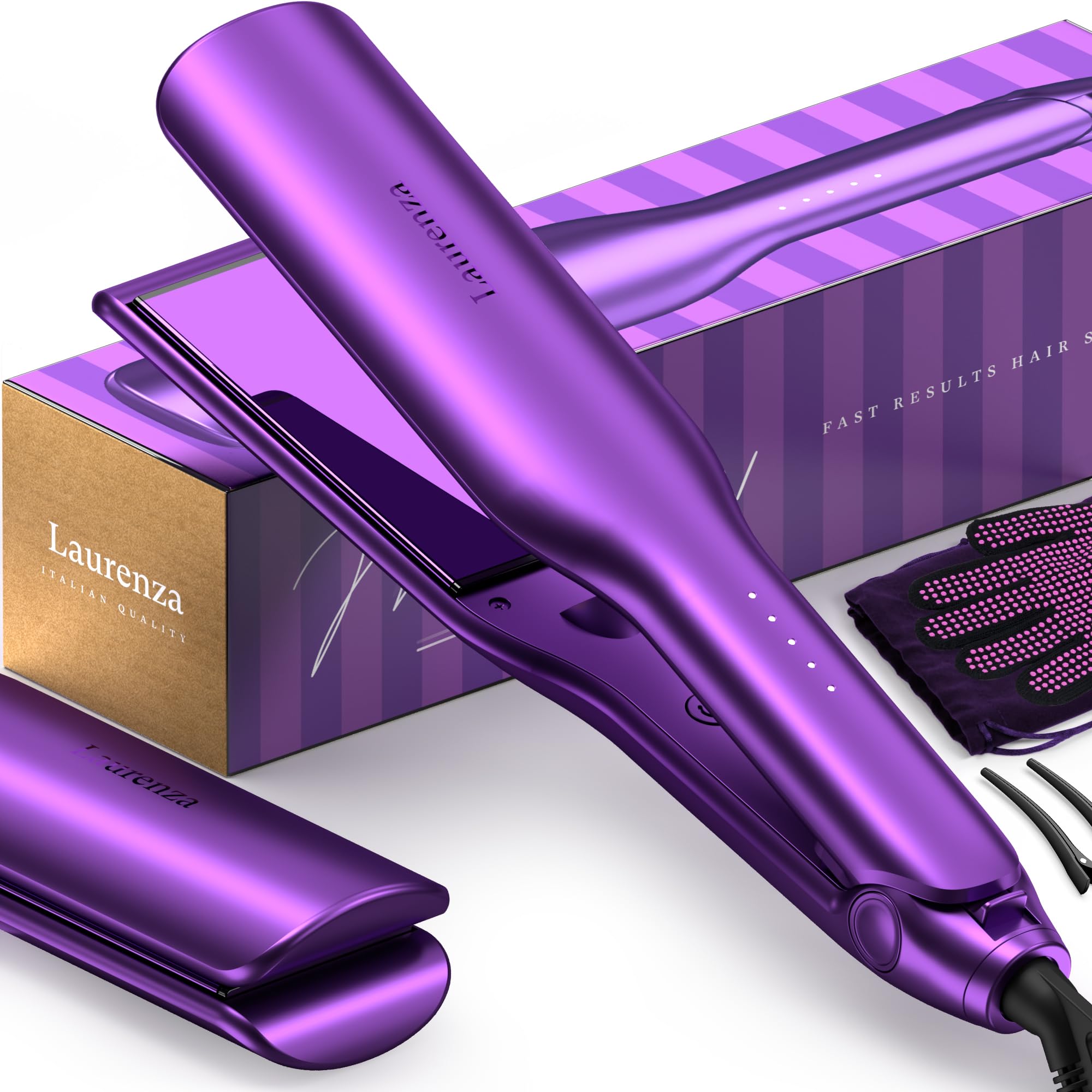 Photo 1 of Laurenza 2-in-1 Hair Straightener & Curler, 2 Inch Plate, 8.5" Extra-Large Ceramic Iron with 20M Anions (blue)