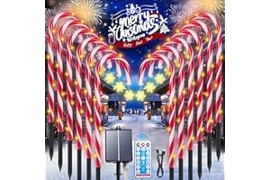 YEPVIE Candy Cane Christmas Lights, 12 Pack Waterproof Christmas Solar Candy Cane Lights with 8 Modes and Timer, 1200mah Solar Candy Cane Lights Outdoor Decorations for Pathway, Yard, Patio, Garden