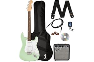 Fender Squier Sonic Stratocaster - Surf Green Bundle with Frontman 10g Amp, Gig Bag, Cable, Strap, Tuner, Picks, and Austin Bazaar Guitar DVD