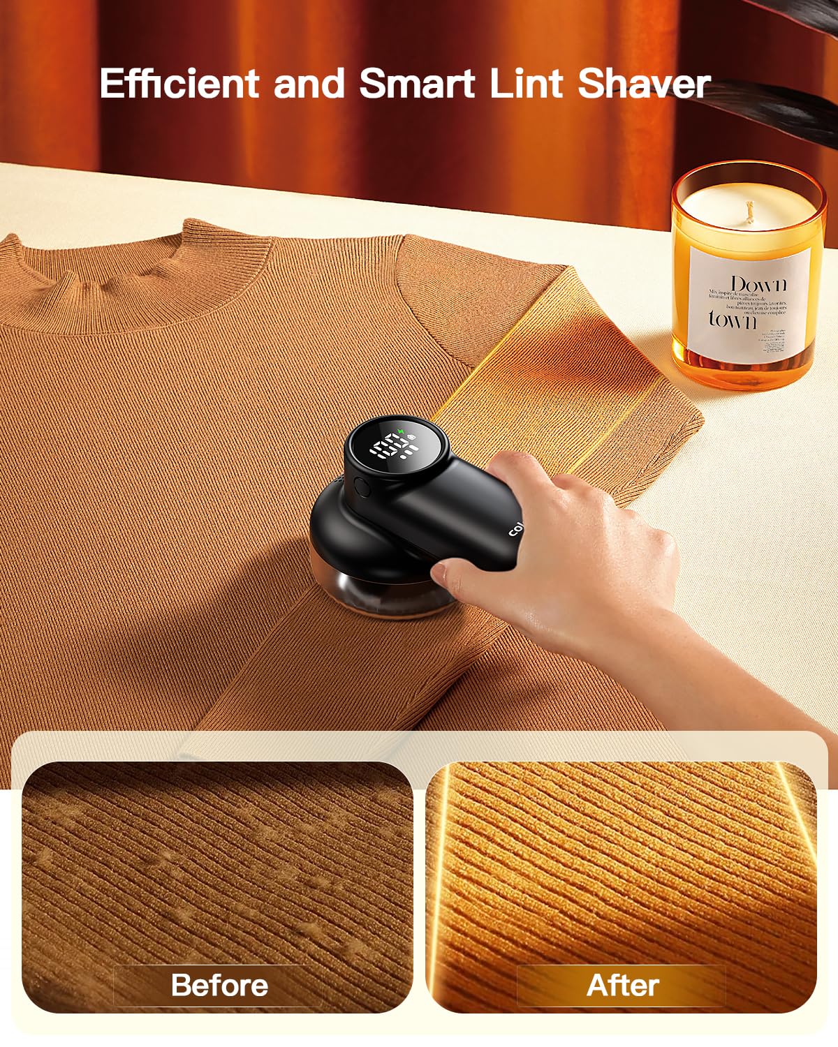 coldSky Rechargeable Fabric Shaver, Lint Shaver with Digital Display, Sweater Shaver with 6-Leaf Blades and Safety Lock, 3-Speeds Defuzzer Remove Fuzz, Pills from Clothes, Furniture, Sofa, Blanket