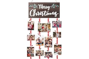 AKEROCK Christmas Card Holder Display, Christmas Wall Decor, Wooden Christmas Picture Frame with 30 Clips for Hanging Photos, Christmas Cards & Postcards, Xmas Holiday Wall Door Home Decor & Gift Idea