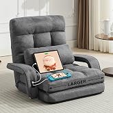 Comfy Floor Chair with Adjustable Backrest, Gaming Sofa Chairs (Grey) | STHOUYN, 2 USB Charging Ports, Indoor, Lazy Sofa, Meditation Chair, Dorm, Living Room, Bedroom