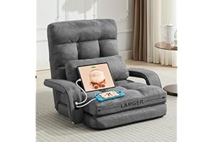 STHOUYN Comfy Floor Chair Bedroom 2 USB Charging Ports, 5-Position Couch Gaming Lounge Chairs Adults, Indoor Folding Lazy Sofa Meditation Arm Dorm Chair Living Room (Grey)