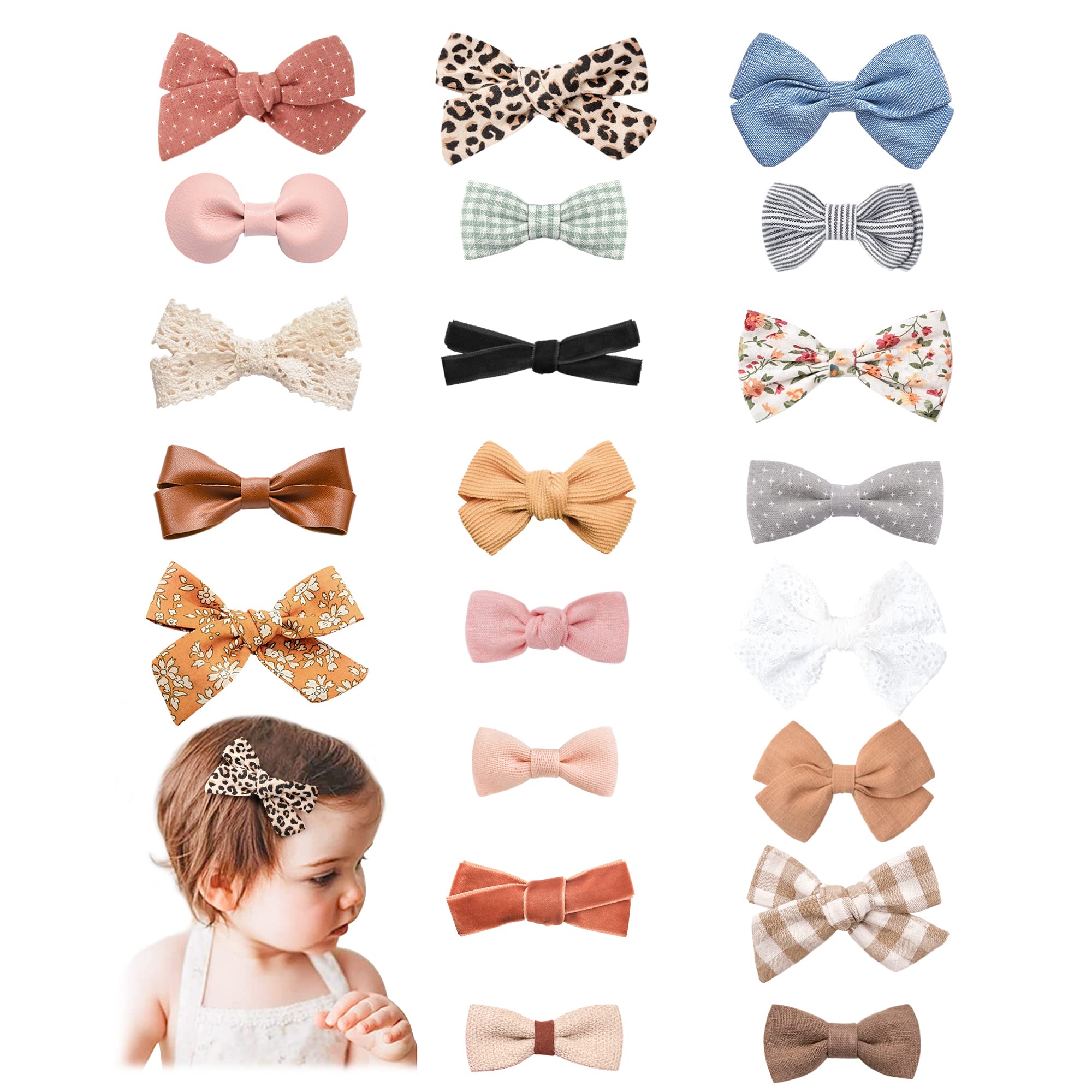 Photo 1 of Jesries 21 Pack Baby Girls Hair Clips Bows Fully Lined Non Slip Barrettes for Fine Handmade Hair Accessories for Newborn Infant Toddler Kids